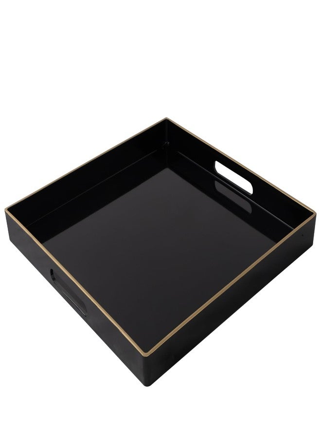 MAONAME Decorative Tray, Black Serving Tray with Handles, Coffee Table Trays, Square Plastic Trays for Ottoman, Bathroom, Kitchen, 13"x13"x1.57" - Image 1